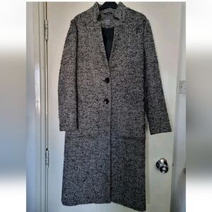 Primark Black & White Herringbone Midi Coat Women’s Size 14 Classic Winter Outer